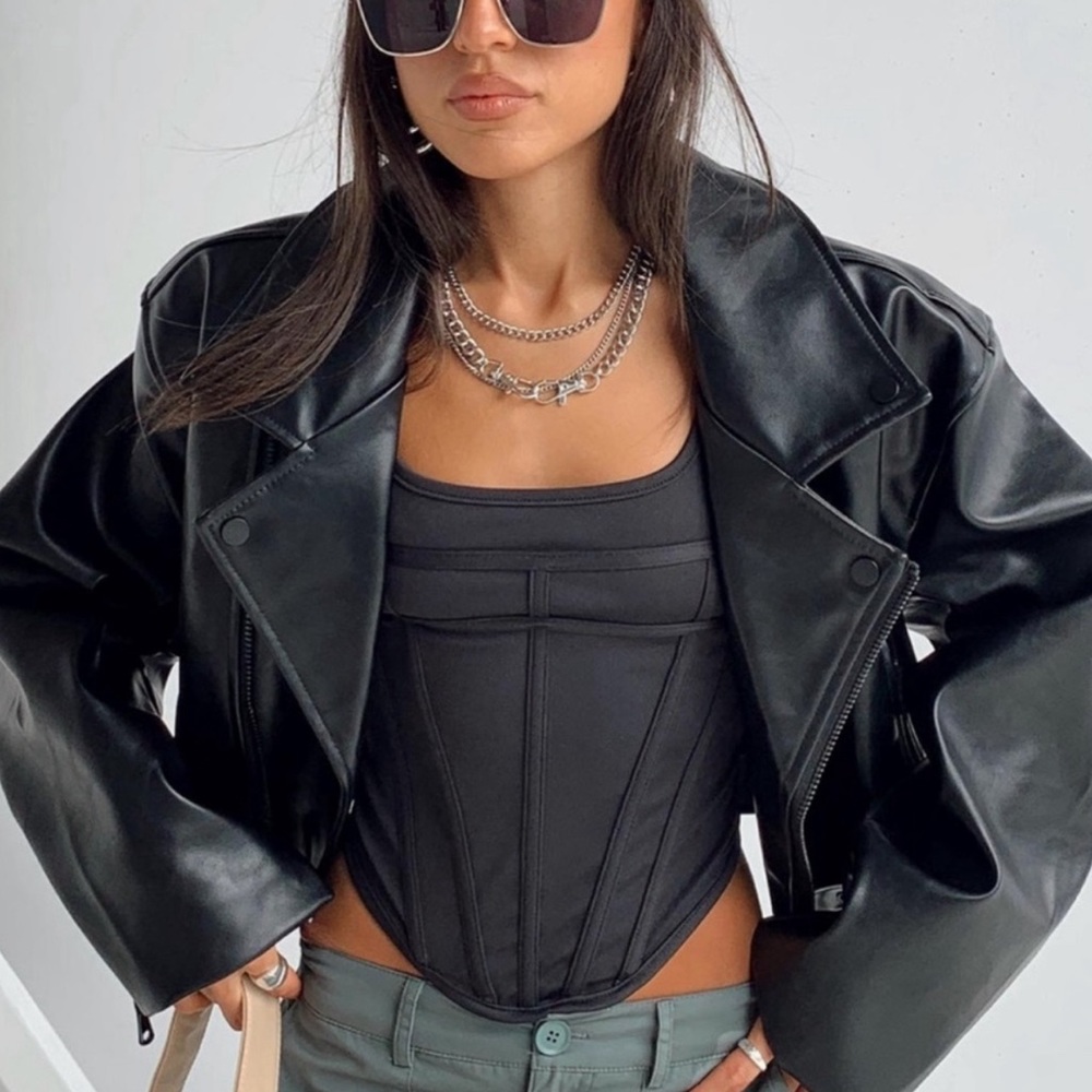 Cropped faux oversized leather jacket :)